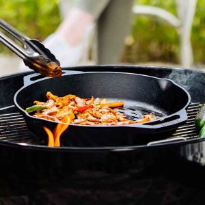 12 Inch Seasoned Cast Iron Dual Handle Grilling Basket