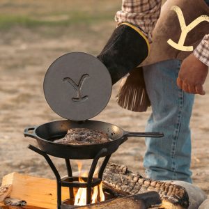 Yellowstone? 8 Inch Round Seasoned Cast Iron Power Y Grill Press