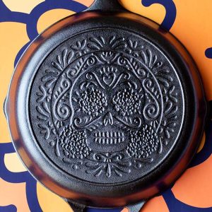 Seasoned Cast Iron Sugar Skull Skillet