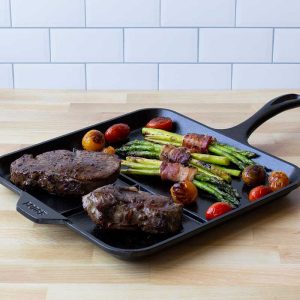 Seasoned Cast Iron Square Divided Griddle